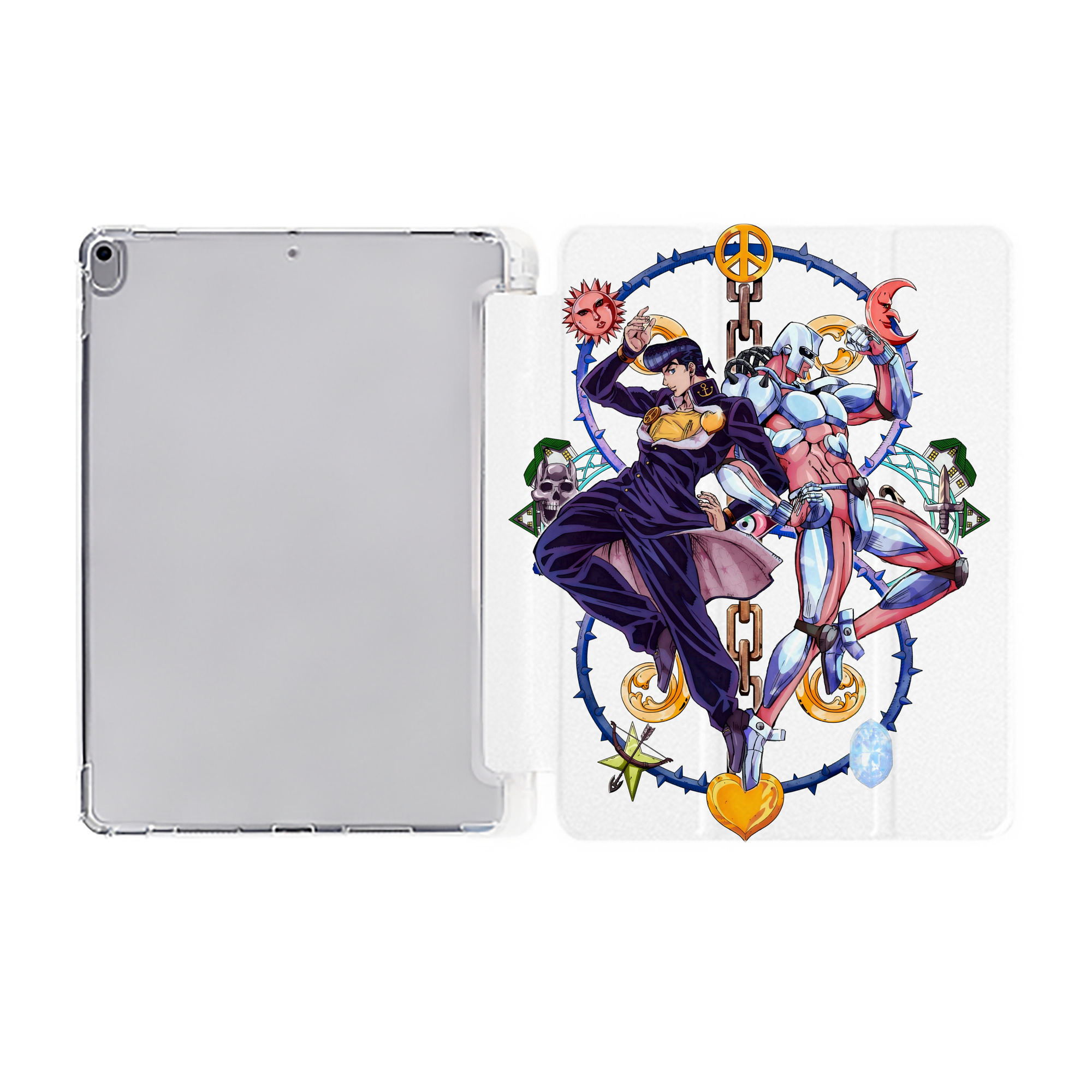 （画像用） ジョジョの奇妙な冒険 ひがしかた じょうすけ JoJo's Bizarre Adventure Higashikata Josuke IPad ケース ペン収納付き 三つ折りスタンド PUレザー×シリコン 対応機種9.5/10.5/10.9インチ